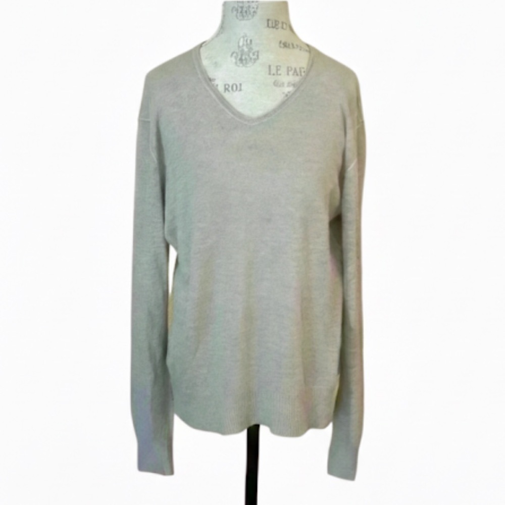 John Varvatos USA Metallic Linen Blend V-Neck Sweater Oversized Hi-Low Hem Large